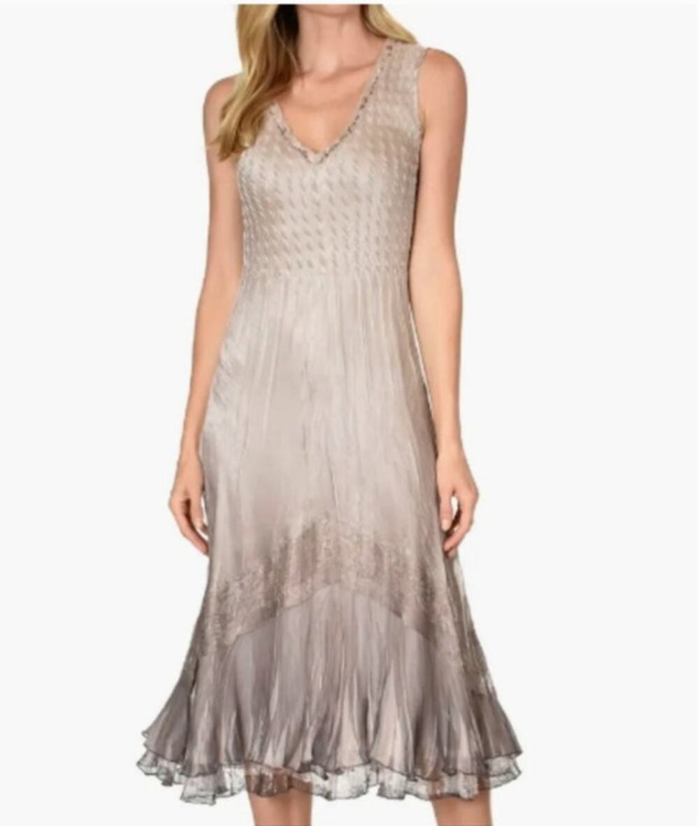 Komarov tiered charmeuse & chiffon dress in Champagne Size S